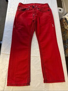 True Religion Red Straight-Leg Jeans with Contrast Stitching